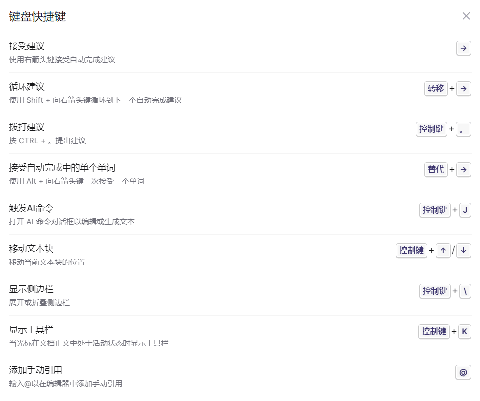 键盘快捷键列表