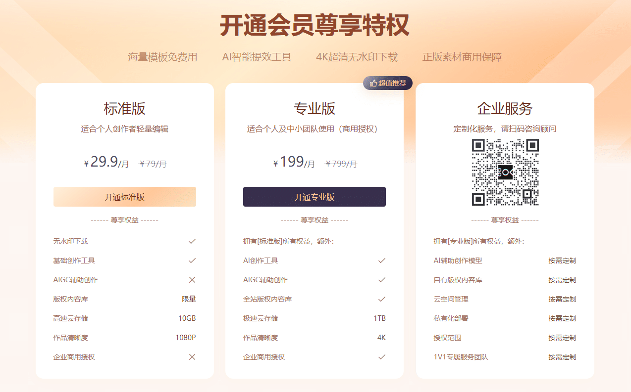 快剪辑价格说明